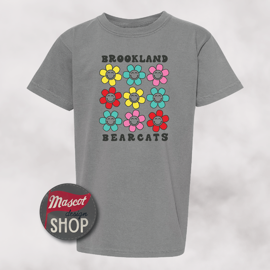 Brookland Smiley Flowers Graphic Tee - Grey Comfort Colors