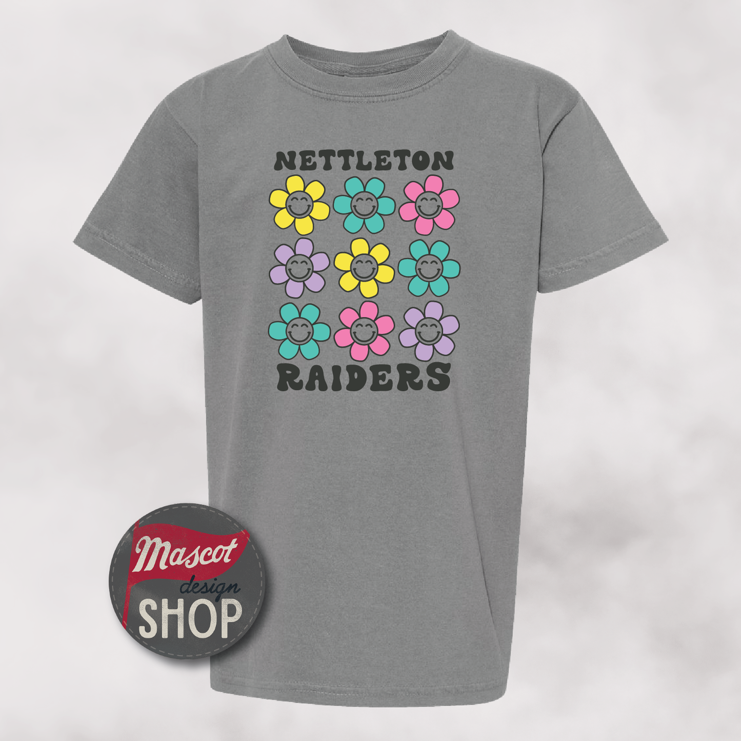 Nettleton Smiley Flowers Graphic Tee - Grey Comfort Colors